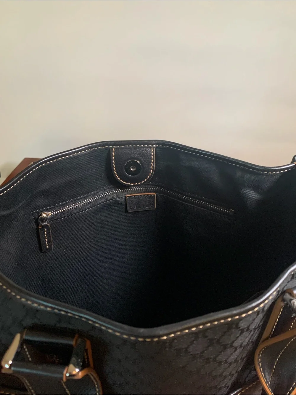 Celine Macadam Tote Handbag Black Canvas Leather
